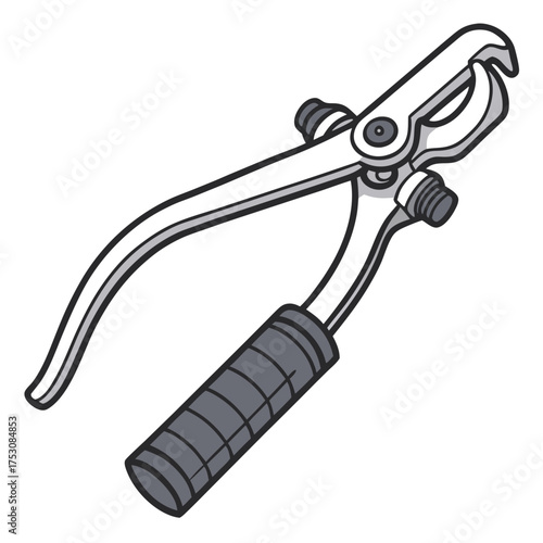Illustration of a pair of metal wire cutters with grey rubber handles Keywords: wire cutters, pliers, tool, cutting tool, hardware, equipment, construction, repair, maintenance, illustration