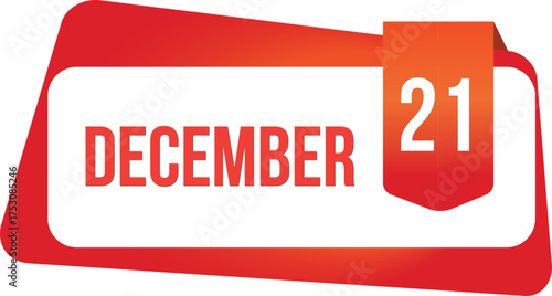 December 21 Daily Calendar date flat design red gradient rectangle style