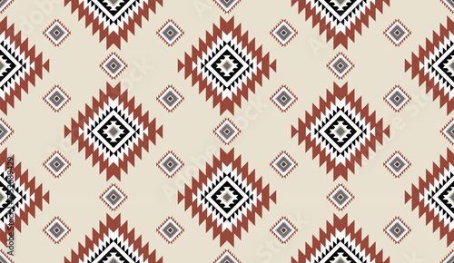 Seamless geometric ethnic pattern inspired by Native American tribal fabric. Traditional Aztec and Navajo style carpet and tile vector design on navy  background. Perfect for textile, wrapping,