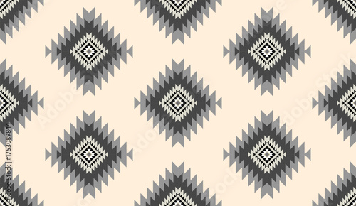 Seamless geometric ethnic pattern inspired by Native American tribal fabric. Traditional Aztec and Navajo style carpet and tile vector design on navy  background. Perfect for textile, wrapping,