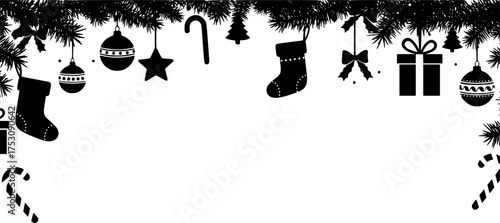 Decorative Christmas stocking silhouettes vector art. Black and white Christmas stocking silhouettes vector. Christmas stocking silhouettes set with snowflakes. Vector Christmas stocking silhouettes