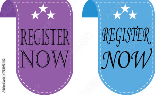 Register Now banner icon set. Registration web buttons. Vector buttons for registration in services, blogs, websites. User interface web buttons in flat style for UI, mobile app, web.