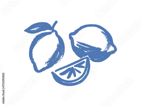 Lemon fruit sketch bold brush line style vector illustration