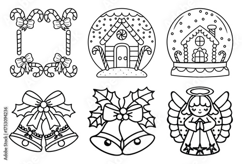 Christmas Coloring Page , Winter Black and white illustration, holiday line art