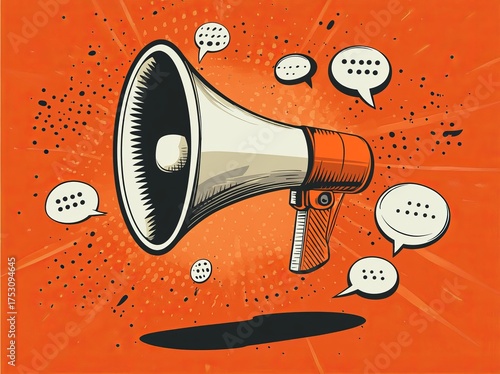 Wallpaper Mural Megaphone with speech bubbles; vintage graphic Torontodigital.ca