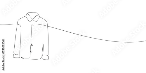 Minimalist line art illustration of a button-up shirt with collar and long sleeves. Simple outline drawing for clothing, fashion, apparel, textile, and design projects.