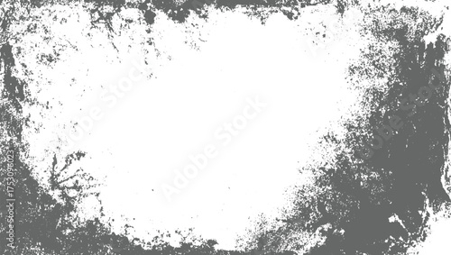 A distressed grey textured border surrounds a clean white background with scattered speckles.