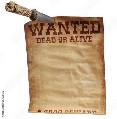 wanted dead or alive poster isolated on transparent background