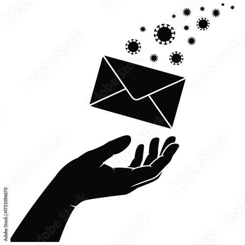 Hand releasing envelope with spreading virus particles