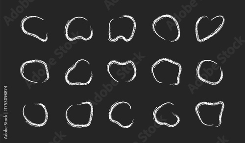 Liquid blob shapes, chalk vector organic irregular random forms, fluid crayon silhouette on blackboard, charcoal simple smooth ink stain by pencil or marker. Highlight for social media stories. design
