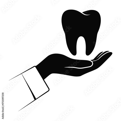 Hand holding a black tooth icon