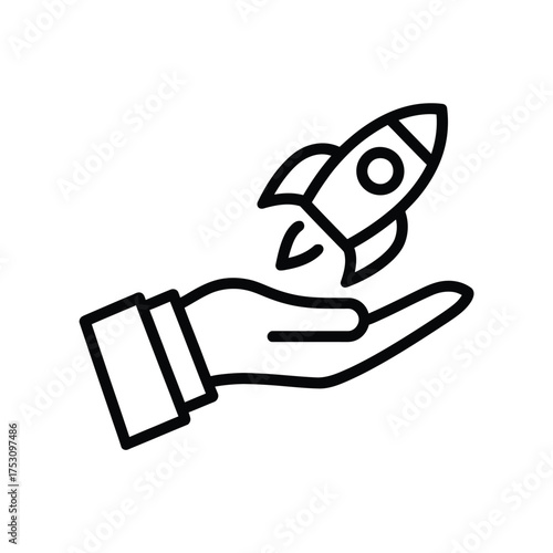 Hand holding rocket icon symbolizing startup and launch