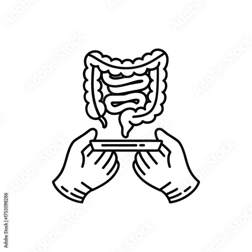 Hands holding intestine medical illustration