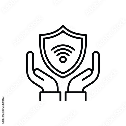 Hands protecting a shield with a wifi symbol