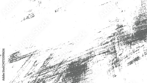 Abstract gray textured brush strokes and spots on a white background.