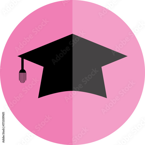 Graduation cap icon on pink background

