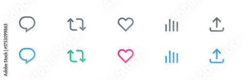 like icon, reply, retweet, view, share icon signs - social media notification like comment, share icons. social network post reactions collection set. vector illustration