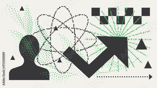 Universal Trendy Geometric Shapes Set With Vector Bitmap Dithering Texture.