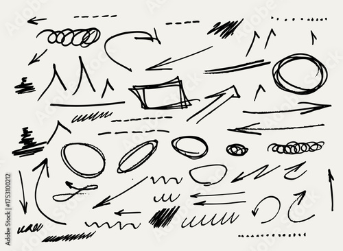Vector graphic elements. isolated hand drawn pencil underlines, scribble lines.