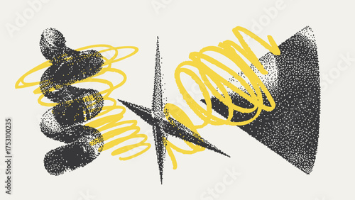 Universal Trendy Geometric Shapes Set With Vector Bitmap Dithering Texture.