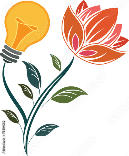 Innovative Light Bulb and Lotus Flower