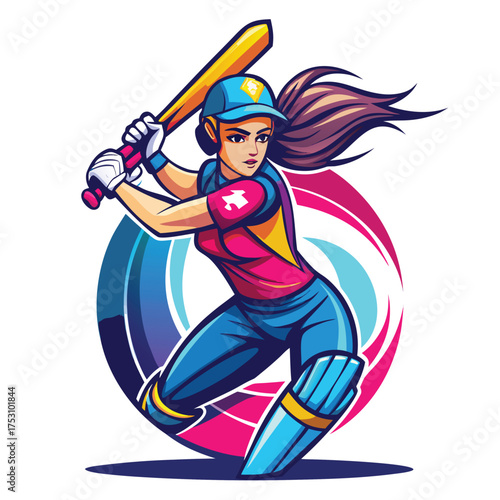 Dynamic Female Cricket Batter Vector Illustration