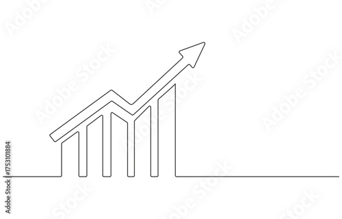 Continuous one line drawing of growing statistics graph vector illustration