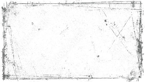 A distressed grunge frame with a speckled texture and visible scratches on a white background