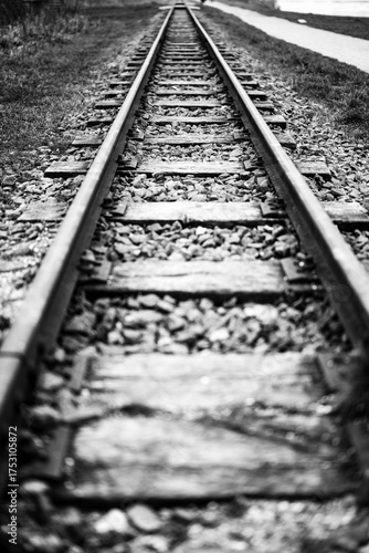 Railroad track surface level black and white