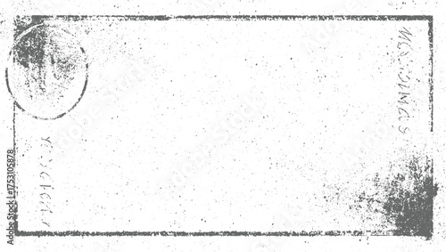 A textured gray rectangle with a circular stamp and handwritten text on a white background.