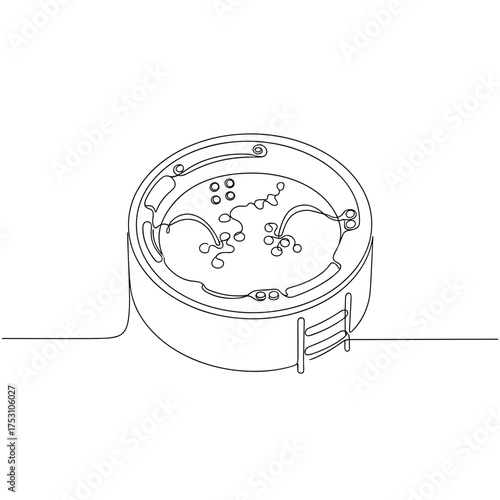 Jacuzzi hot tub one line drawing, black and white, for relaxation and spa concepts, with copy space
