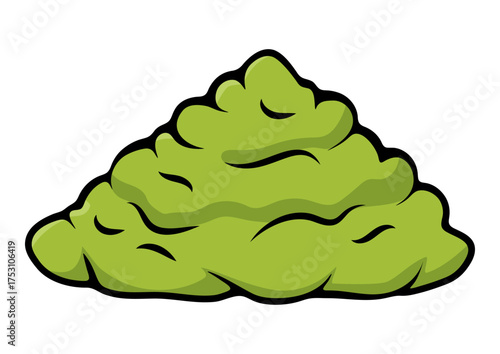 Pile of green wasabi illustration with bold outline. Japanese cuisine condiment drawing. Spicy paste for sushi and sashimi.