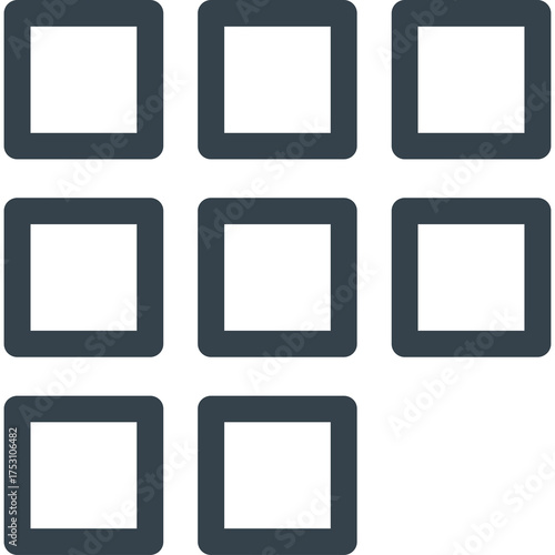 Minimalist Dark Gray Square Outline Icons Arranged in Grid Format on Transparent Background