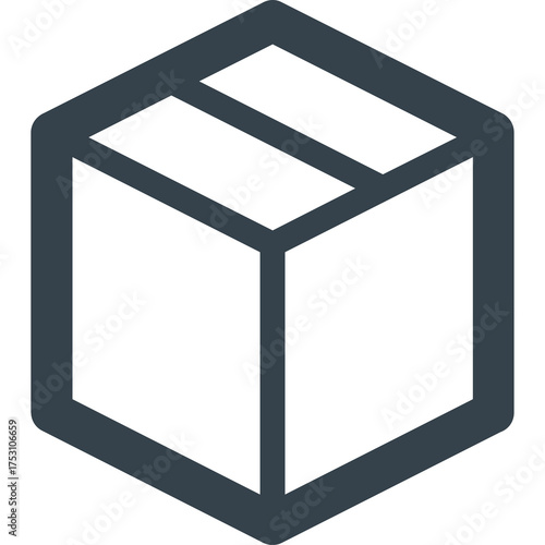 Minimalist Dark Blue Isometric Icon of a Shipping Box on a Transparent Background Representing Logistics and Delivery Services