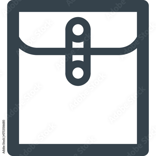 Minimalist Dark Blue Outline Icon of a Flat Square Envelope or Document Holder with a Fold-Over Flap and Two Circular Fasteners on a Transparent Background