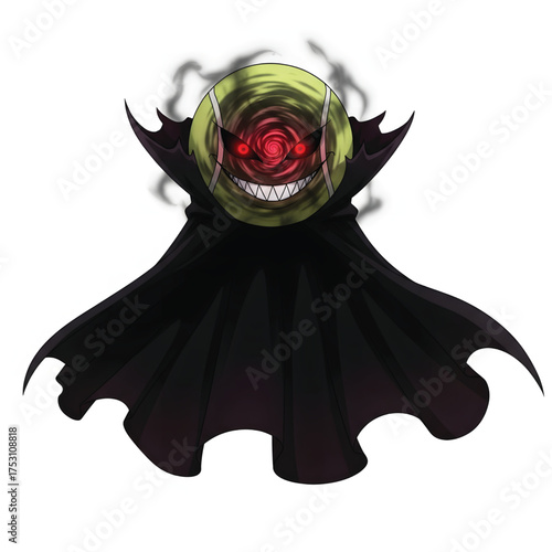 Mysterious Red-Eyed Entity Cloaked in Darkness Illustration