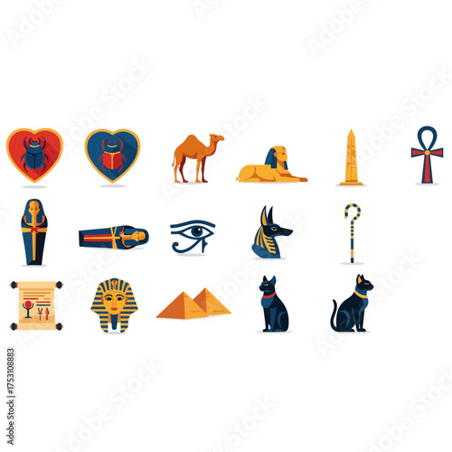 Ancient Egyptian Symbols and Icons Representing Culture and History.