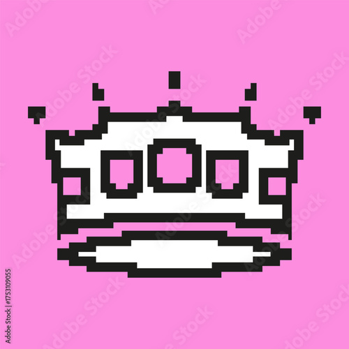 Pixel Crown With Jewels And Points Pixelated Icon. Pixel Art Symbol of Regal Crown With Precious Gems and Monarchy Emblem. Isolated Vector Illustration