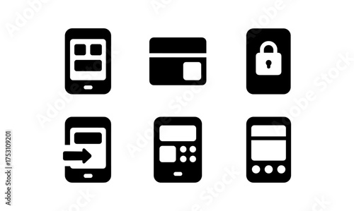 Minimalist mobile and security icons for digital interfaces