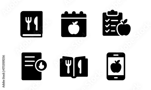 Minimalist food and diet icons for meal planning apps and nutrition guides