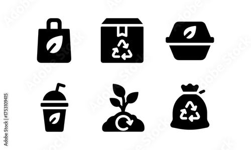 Eco-friendly icons: minimalist designs for sustainable packaging solutions and recycling