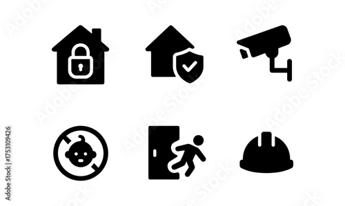 Home security and safety icons set: protecting family and property with style