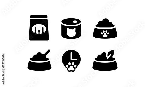 Pet food icons set in simple black silhouette style