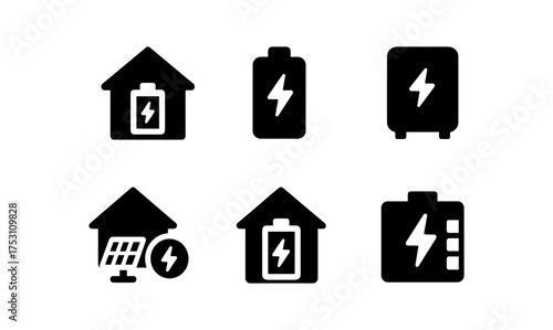 Minimalist energy icons set: battery, solar, power storage symbols