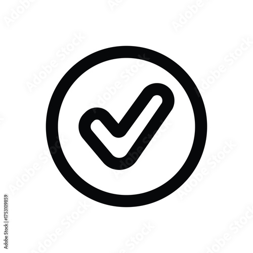 Modern vector confirmation symbol in a circular frame for approved