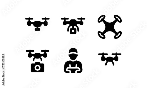 Drone icons set: black silhouette collection for technology and delivery themes
