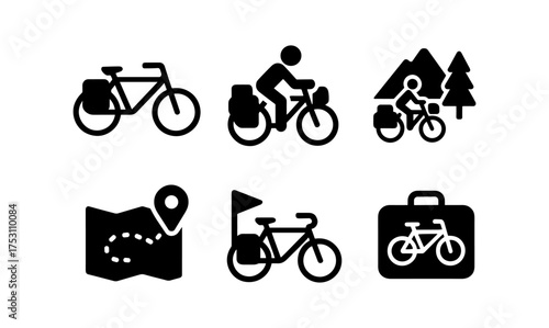 Cycling adventure icons for travel and outdoor activities