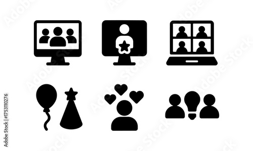Silhouette online meeting and celebration icons