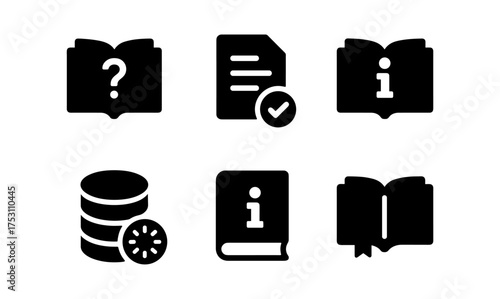 Set of information and book icons in silhouette style