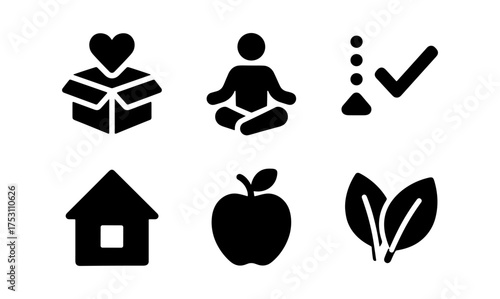 Minimal silhouette icons for wellness, home, and nature themes